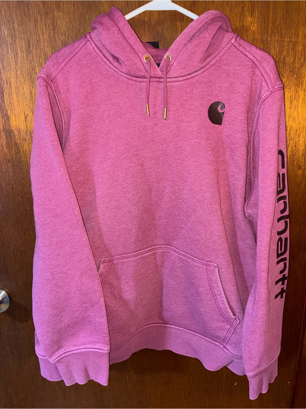 Carhartt Women's Rose Pink Hoodie with Logo Sleeve